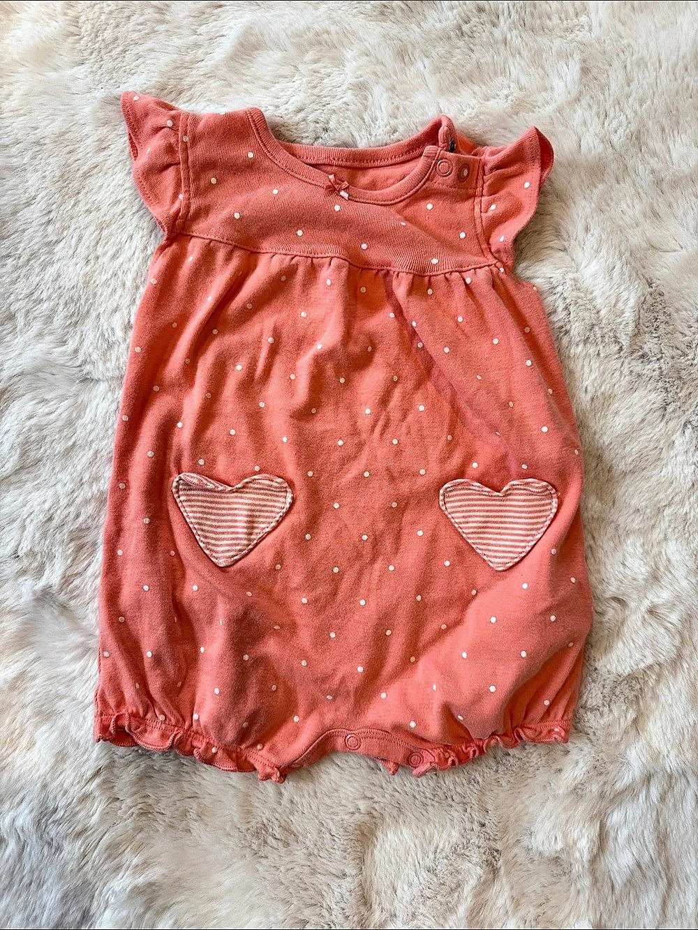 Carter's Baby Girl Heart Pocket Short-Sleeve Romper Pink Romper